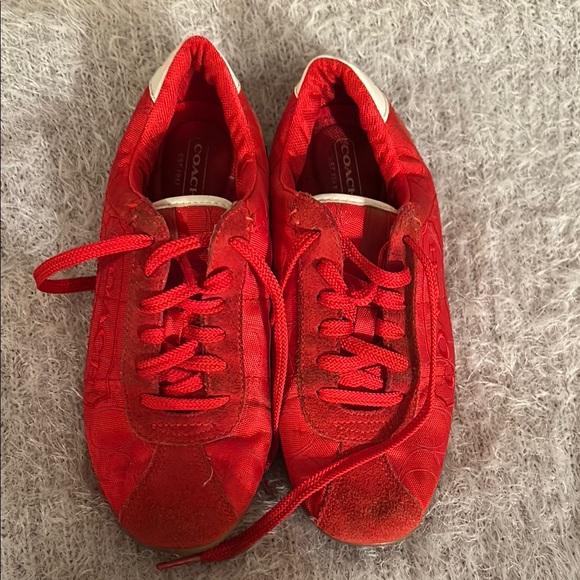 Coach Bold Red Lace-Up Sneakers - Picture 1 of 7